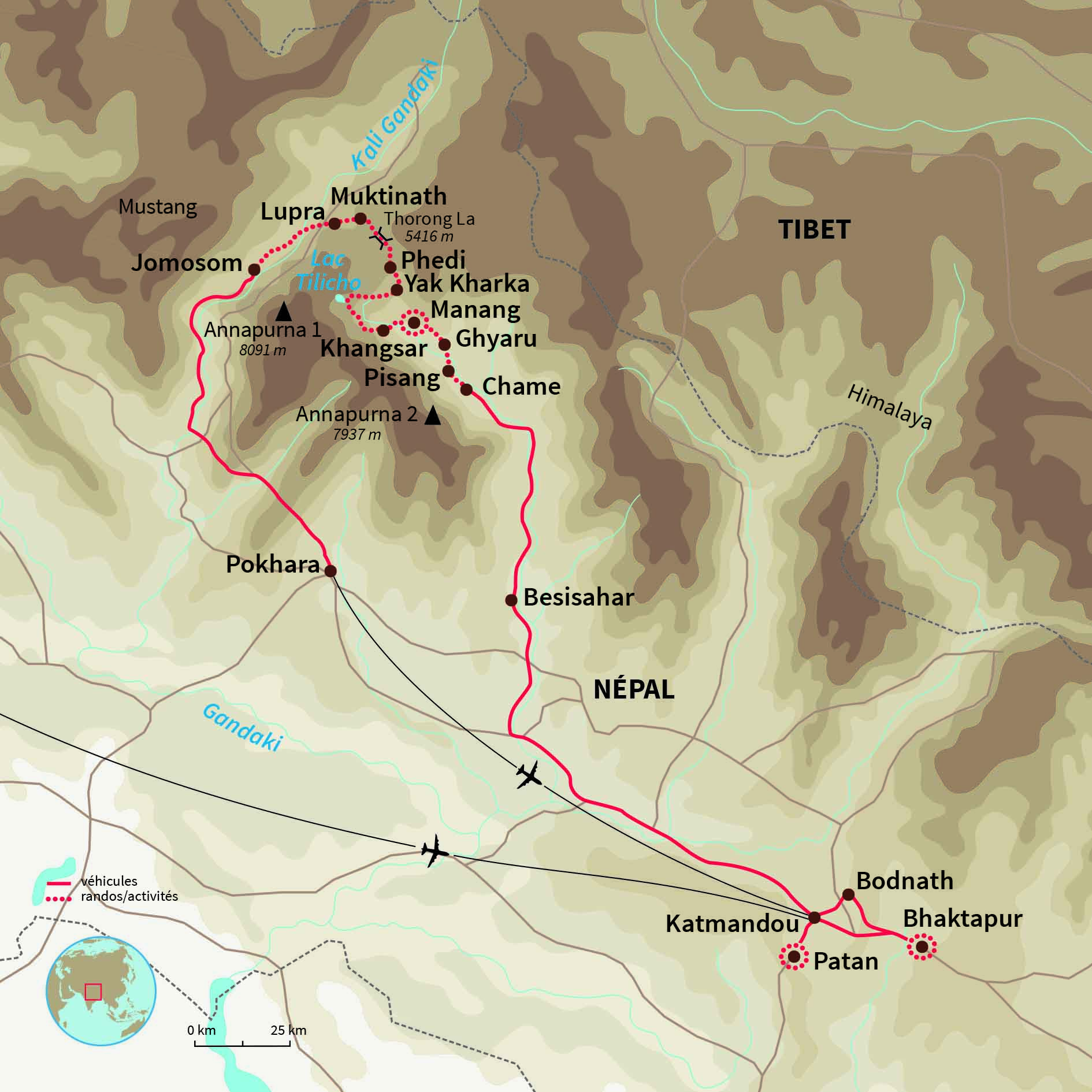Carte Népal : Mythique Annapurna et lac Tilicho