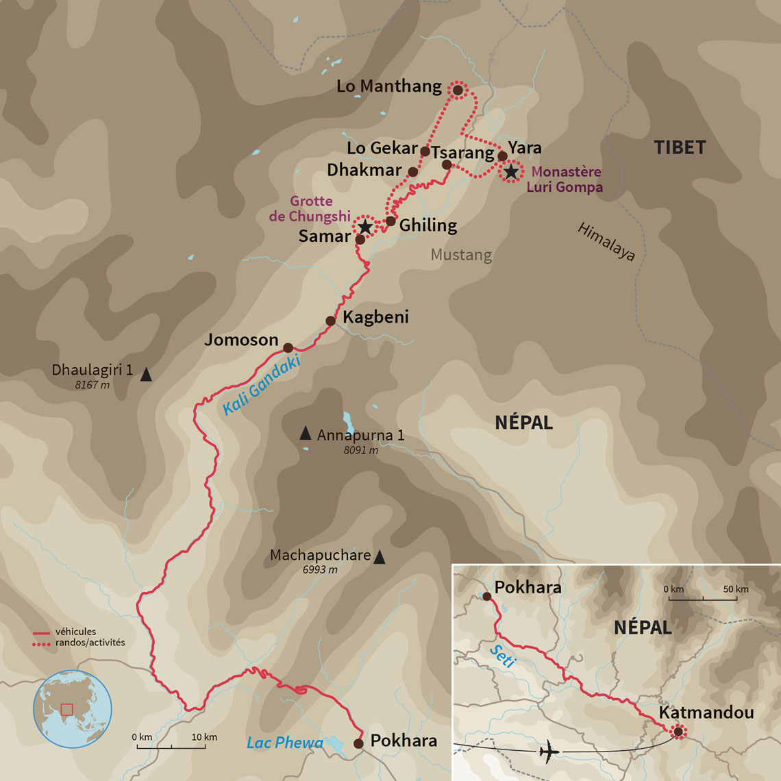 Carte Népal : Mustang : la rando qui dépote