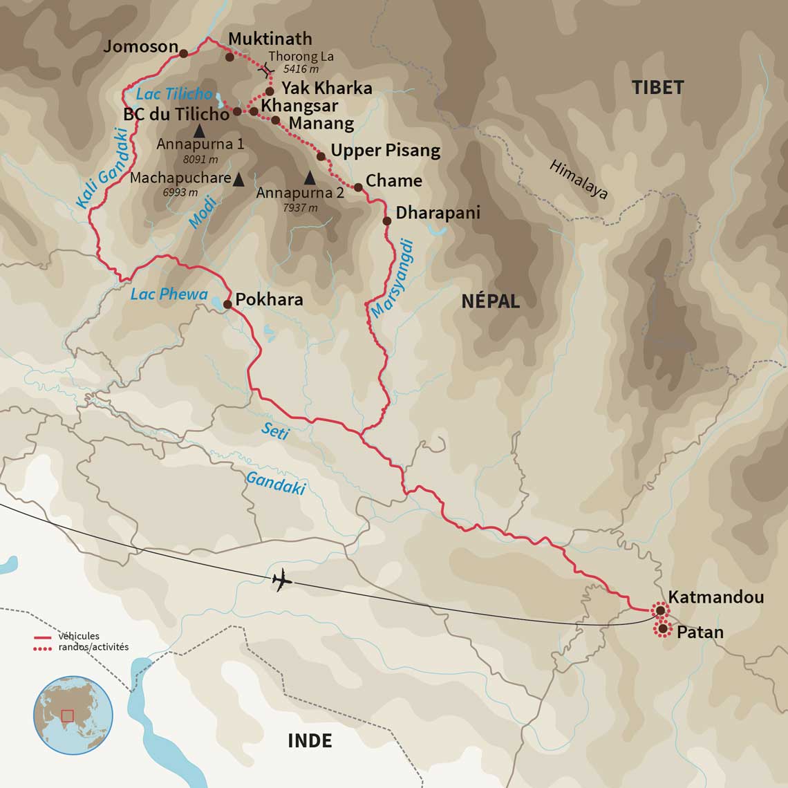 Carte Népal : La diagonale des Annapurnas