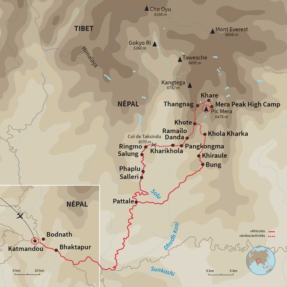 Carte Népal : Objectif le Mera Peak, ascension 6476m