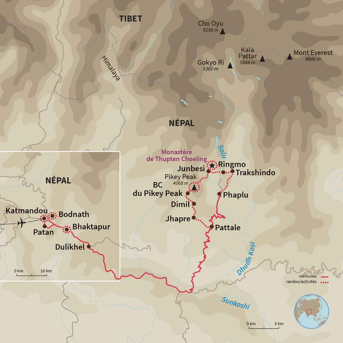Carte Népal : Balcons de l'Everest sur les traces Sherpa