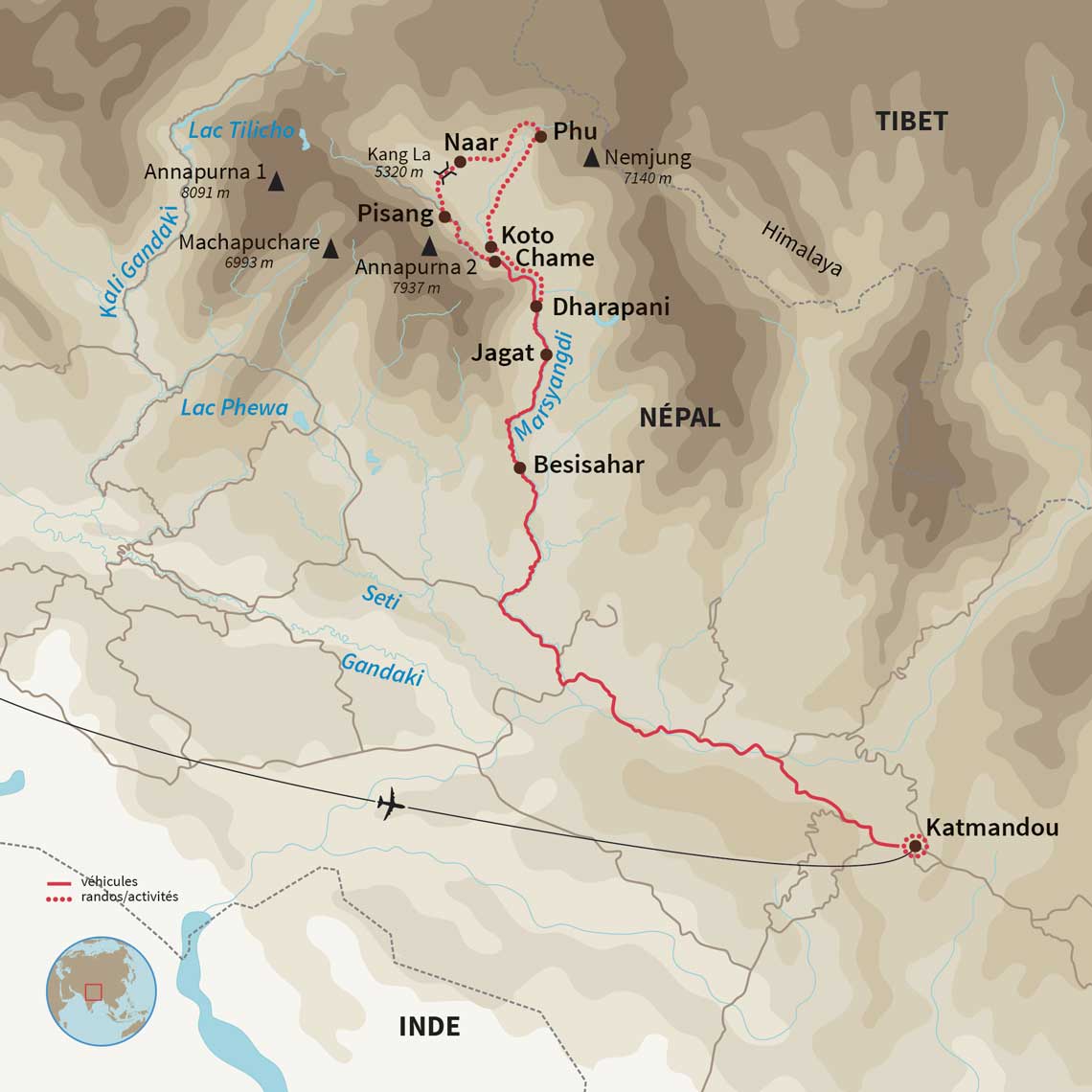 Carte Népal : Trekking dans les vallées de Naar et Phu