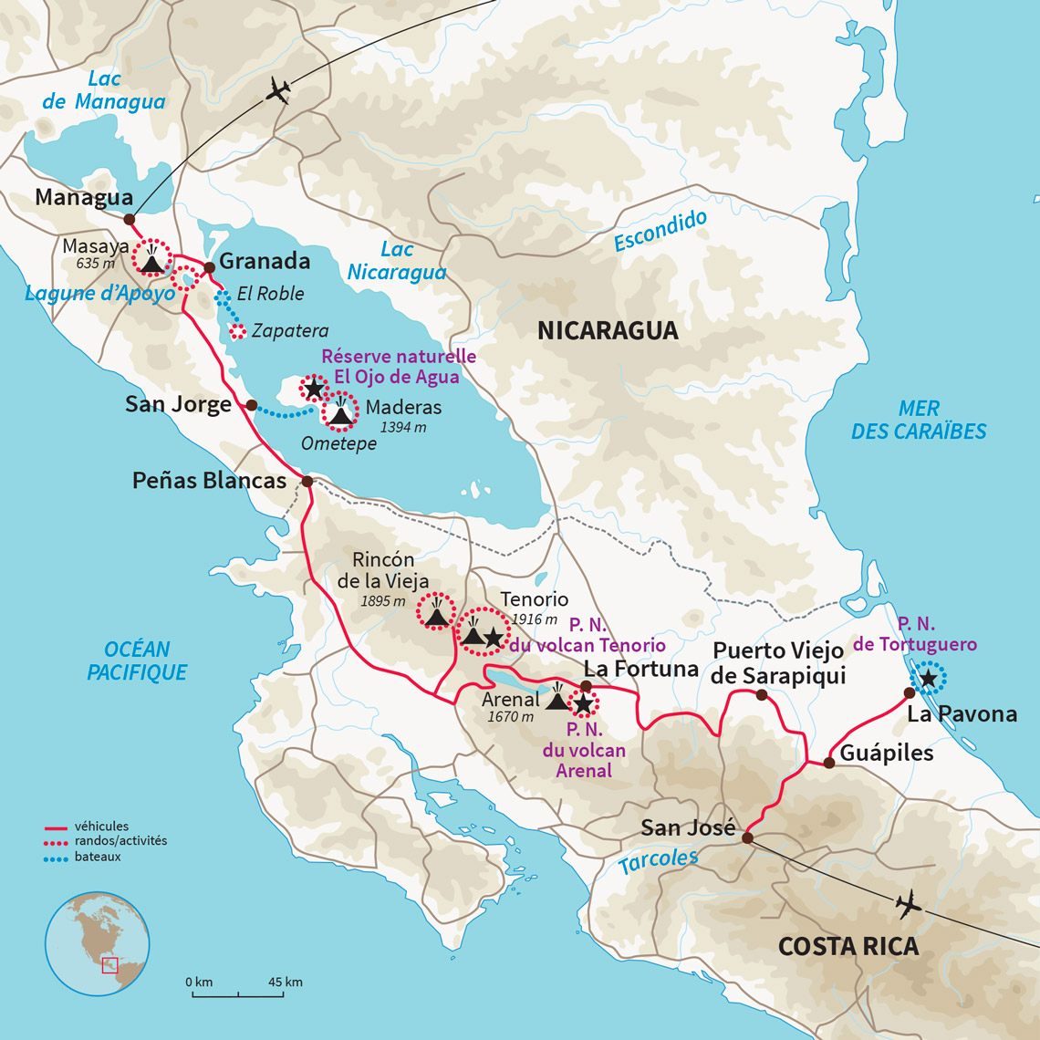 Carte Nicaragua : Sur les sentiers d'Amérique centrale