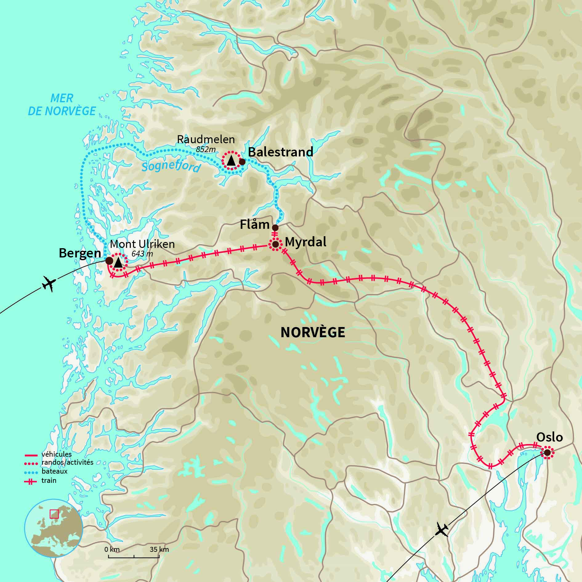Carte Norvège : Merveilles du sud 