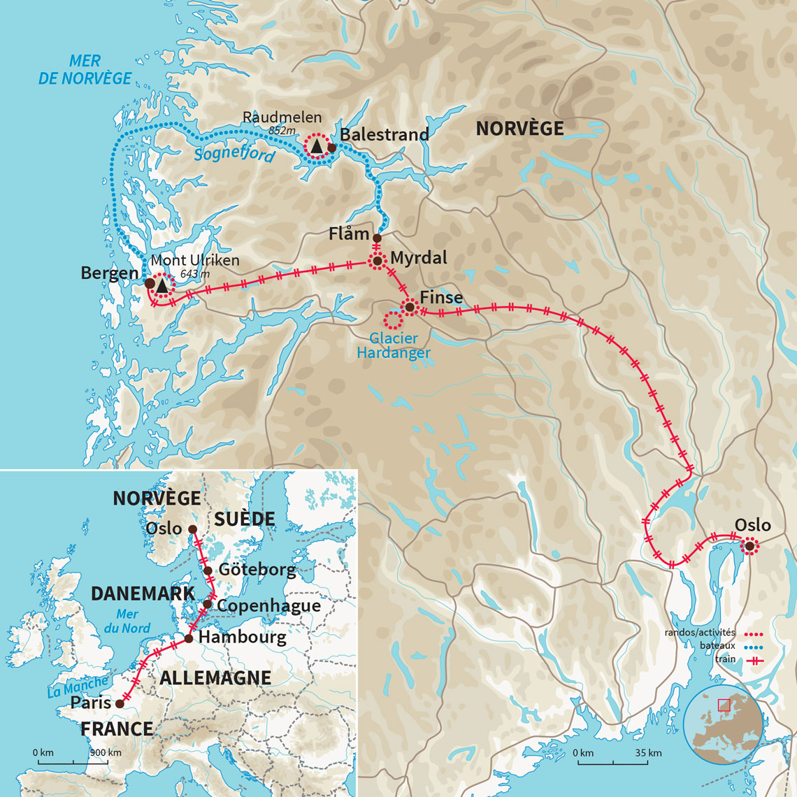 Carte Norvège : Merveilles du sud (A/R en train)