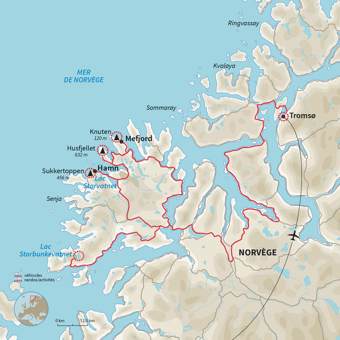 Carte Norvège : Aurores boréales à 69° Nord