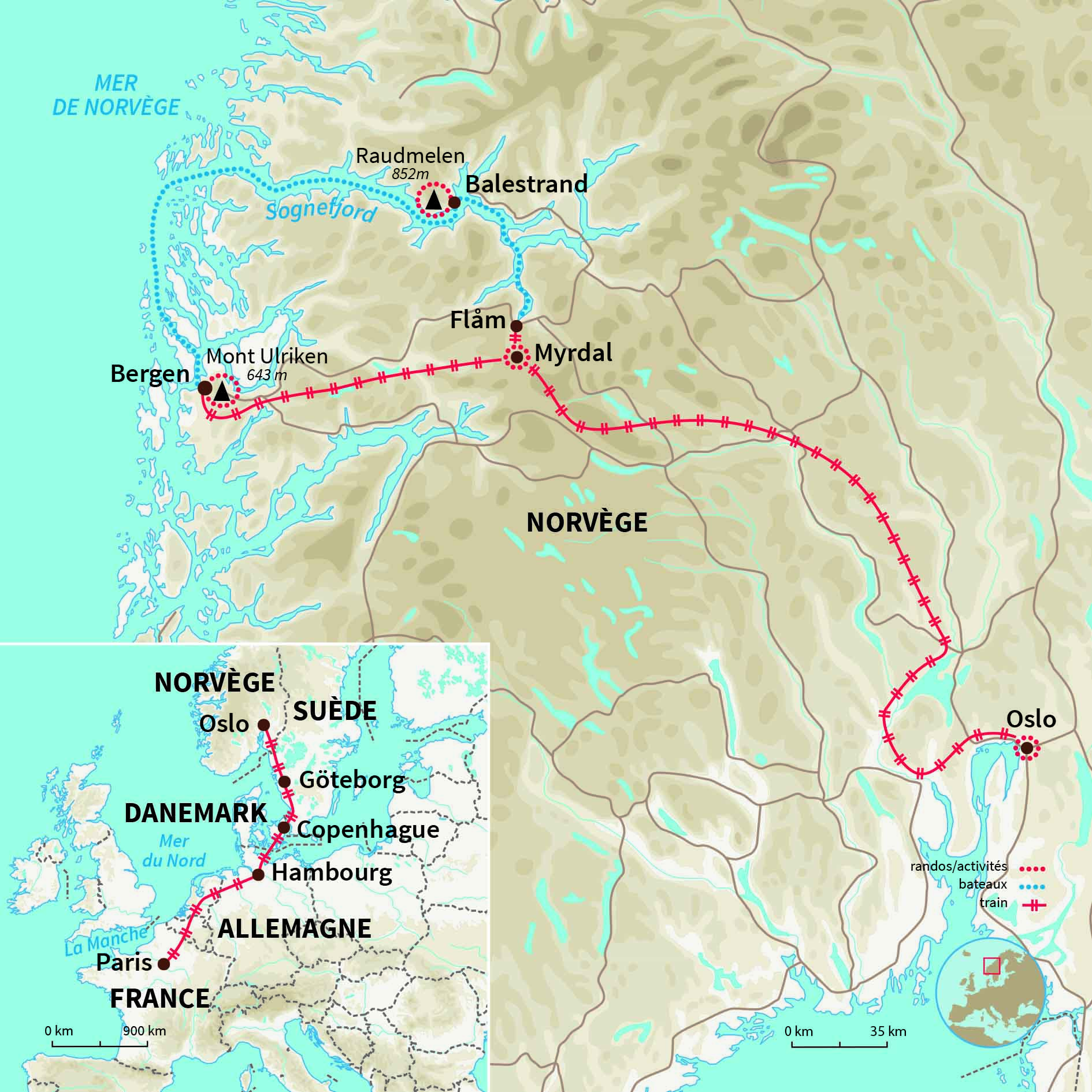 Carte Norvège : Merveilles du sud (A/R en train)