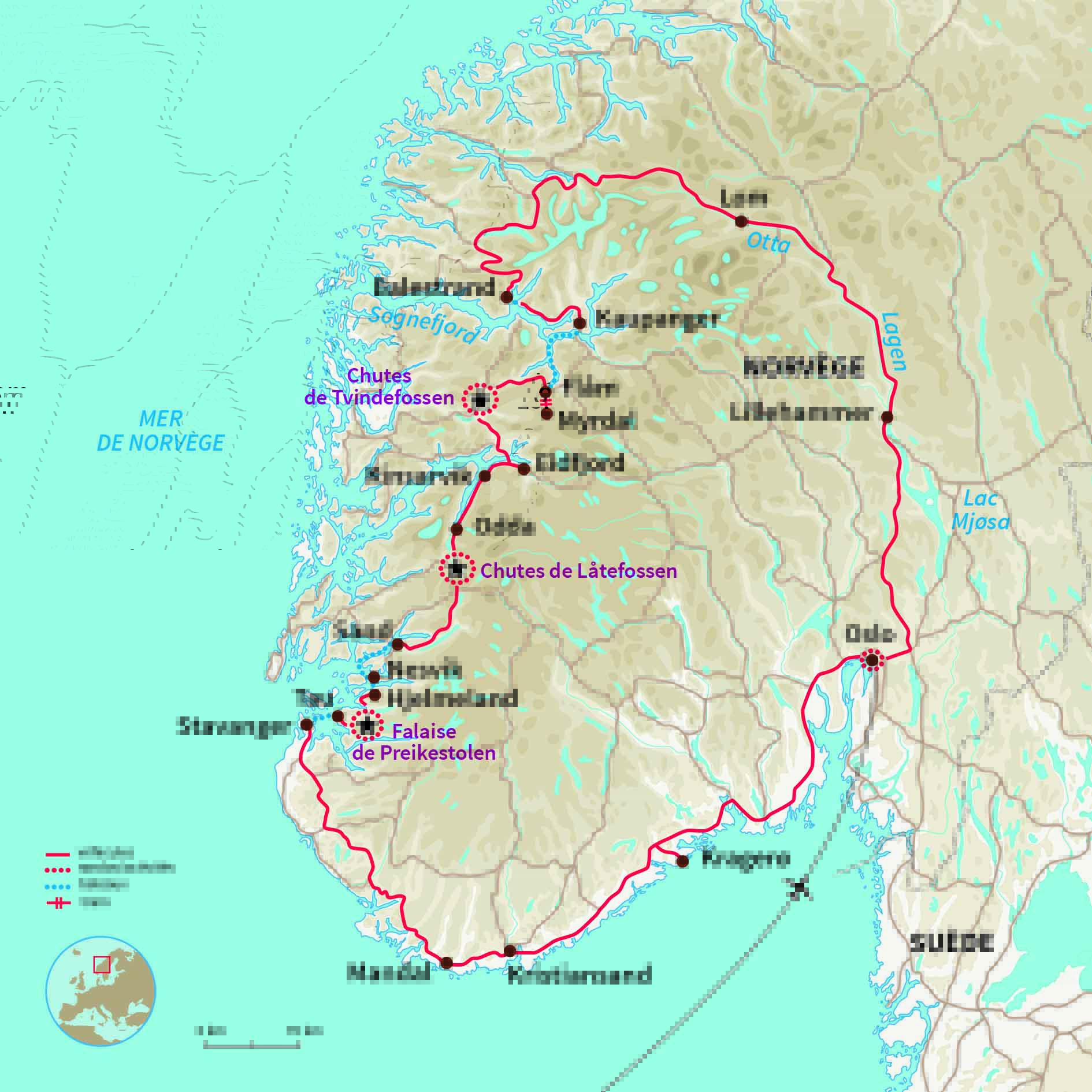 Carte Norvège : Ça roule sur la côte Sud !
