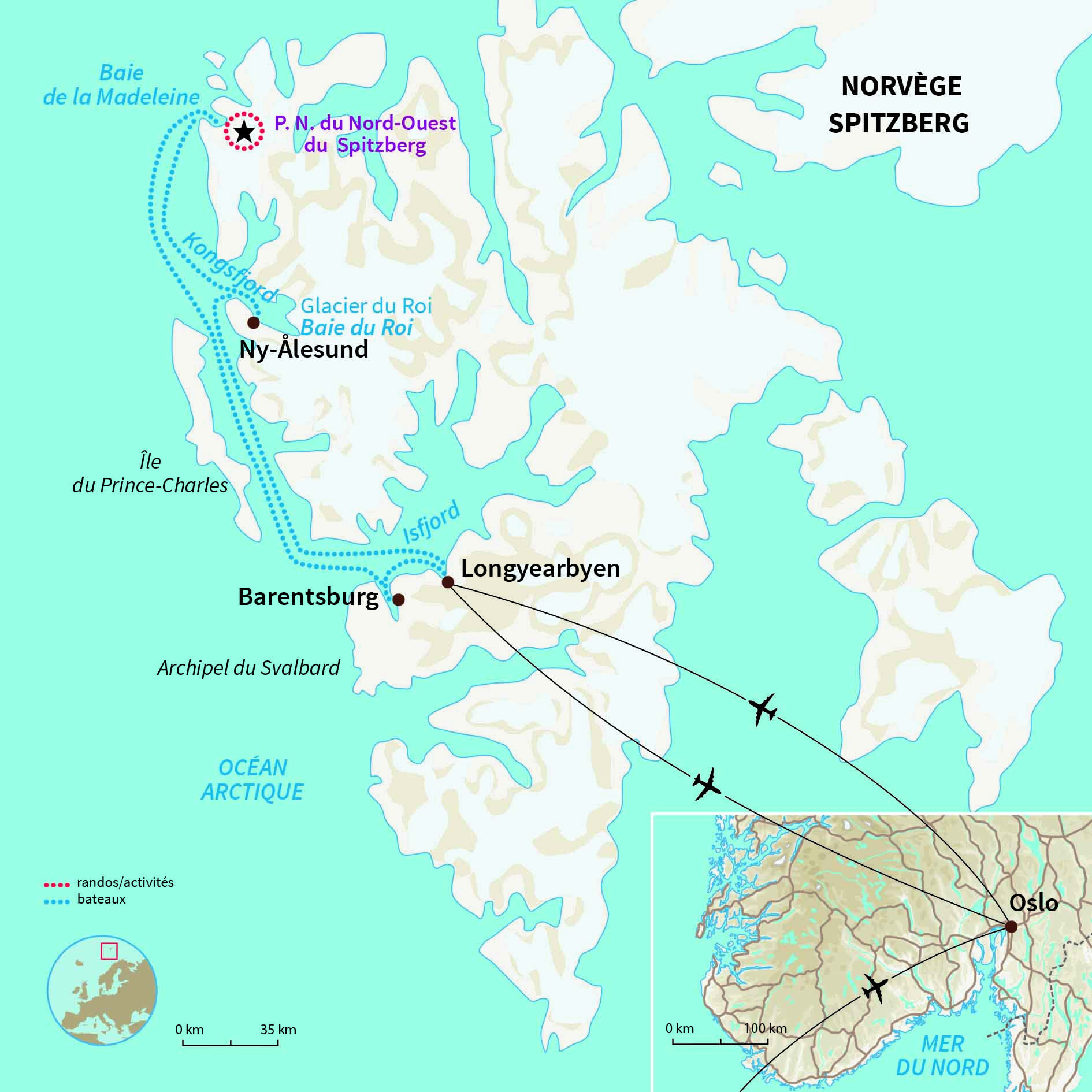 Carte Norvège : Petit tour du Spitzberg