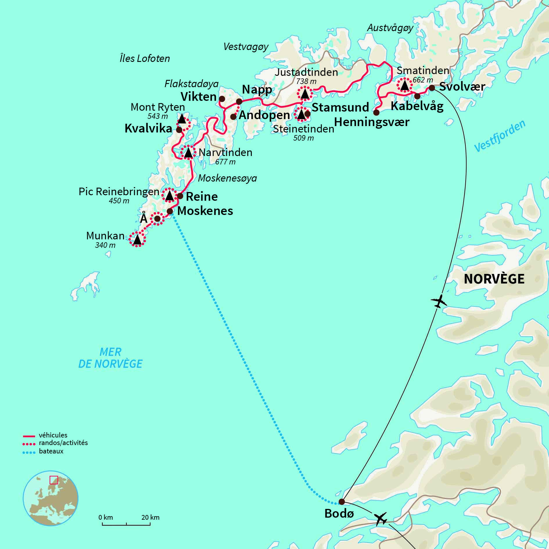 Carte Norvège : Les Lofoten du nord au sud 