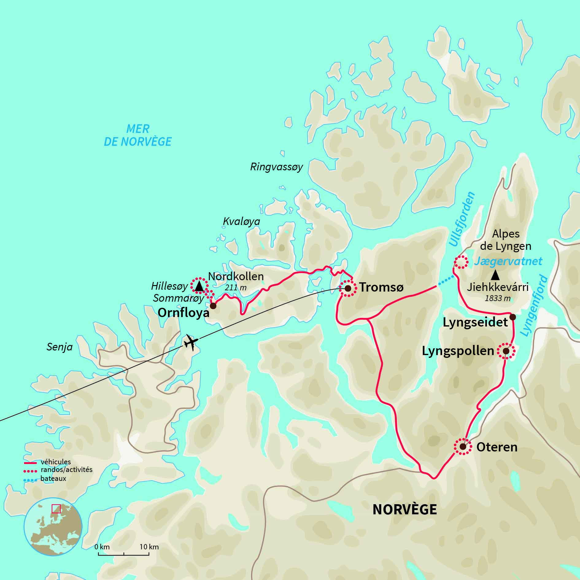 Carte Norvège : Aurores boréales à 69° Nord