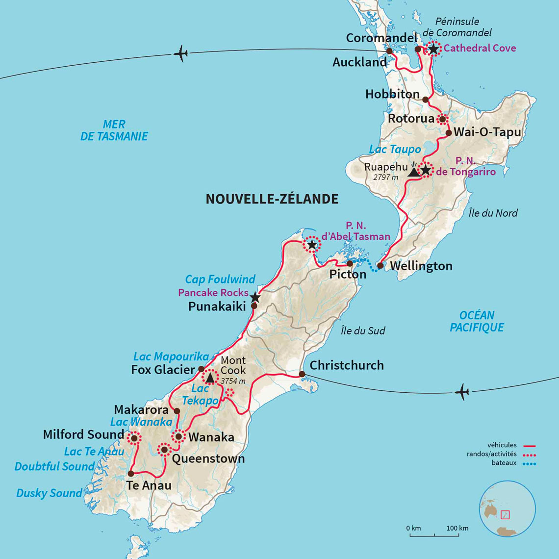 Carte Nouvelle-zélande : La Nouvelle Zélande en van du Sud au Nord