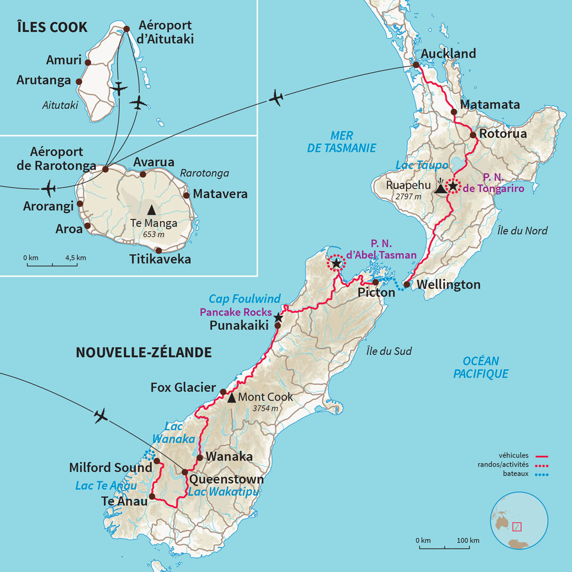 Carte Nouvelle-Zélande : Des terres Maories aux lagons des îles Cook