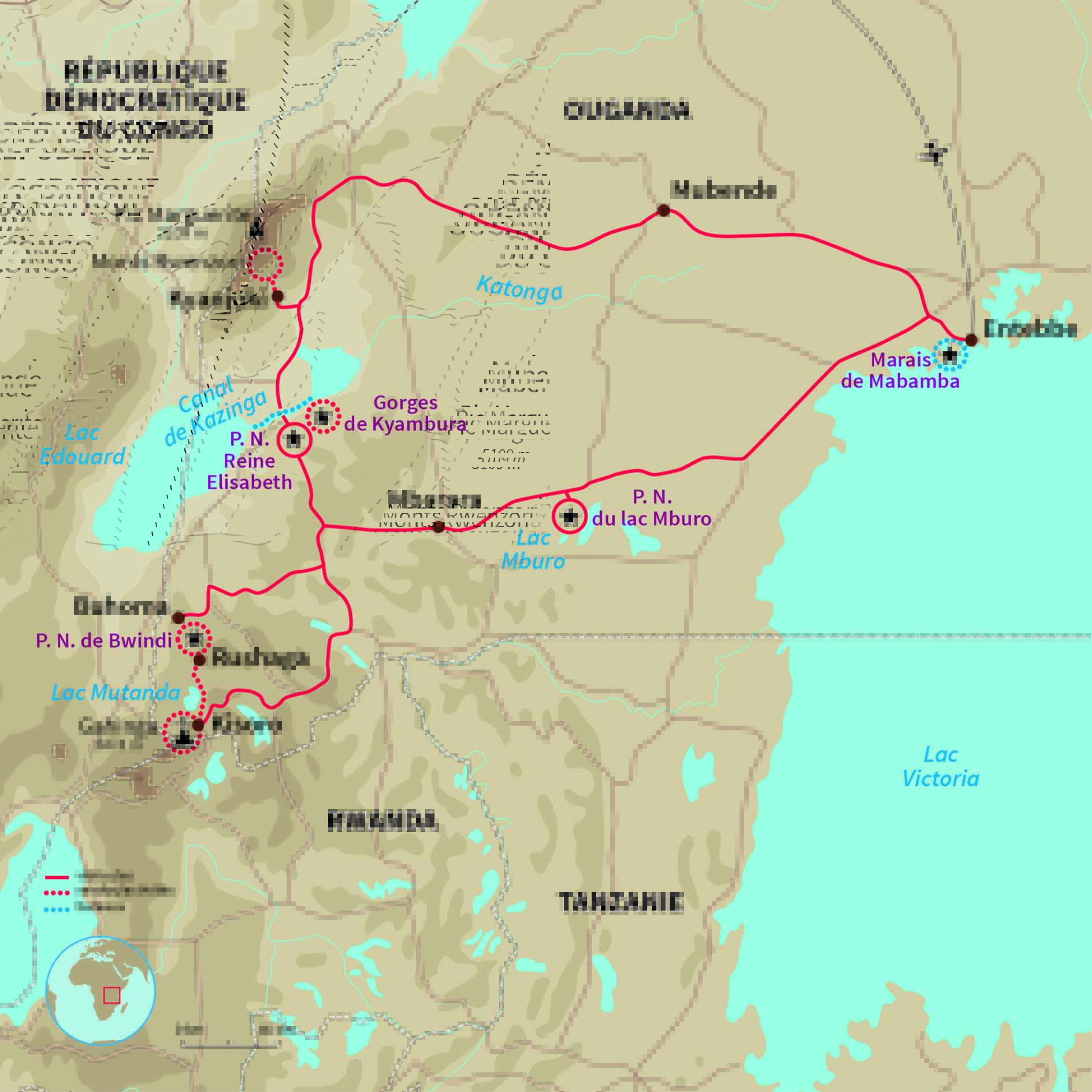 Carte Ouganda : Rando, safaris et gorilles des montagnes !