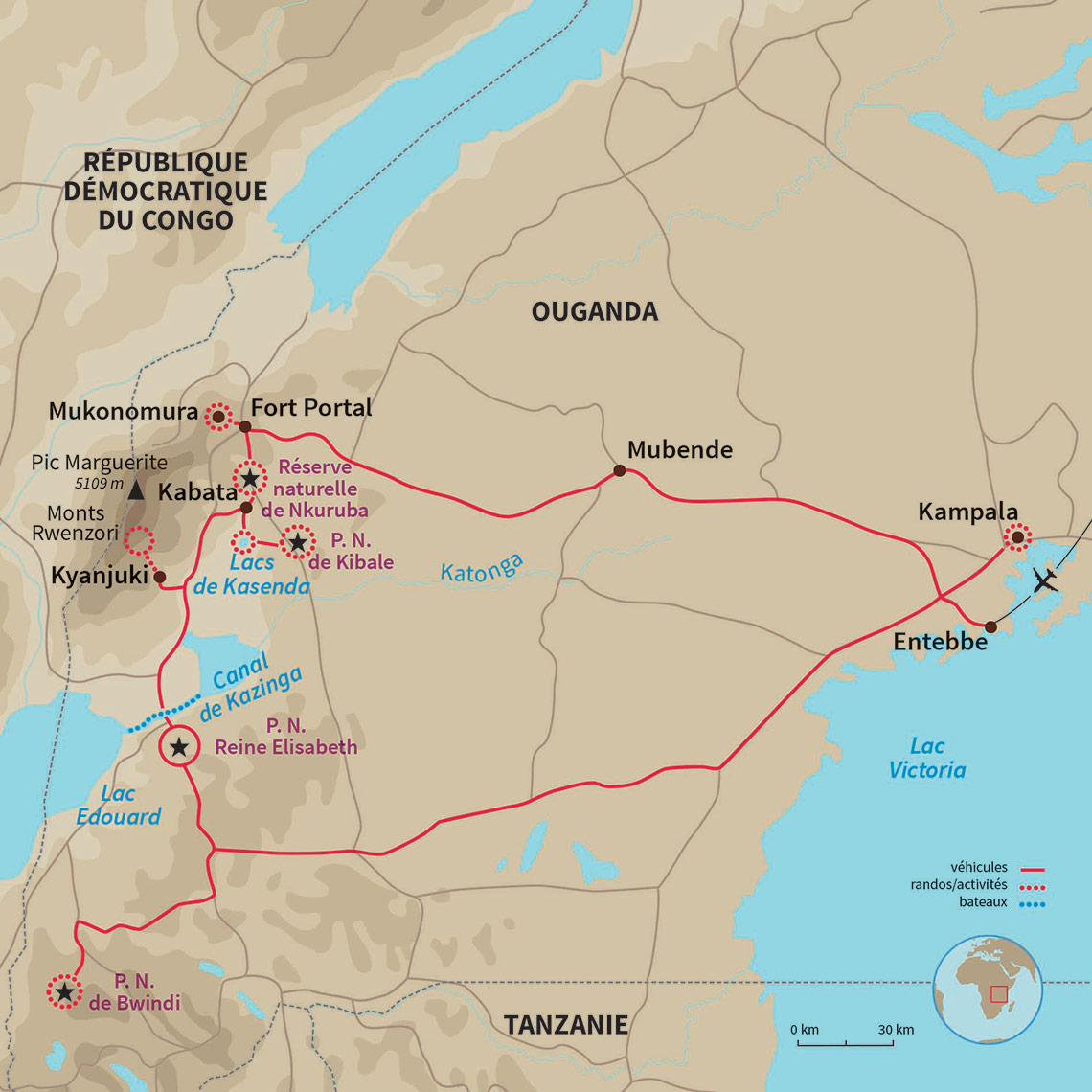 Carte Ouganda : Peuple et parcs de la région des grands lacs 