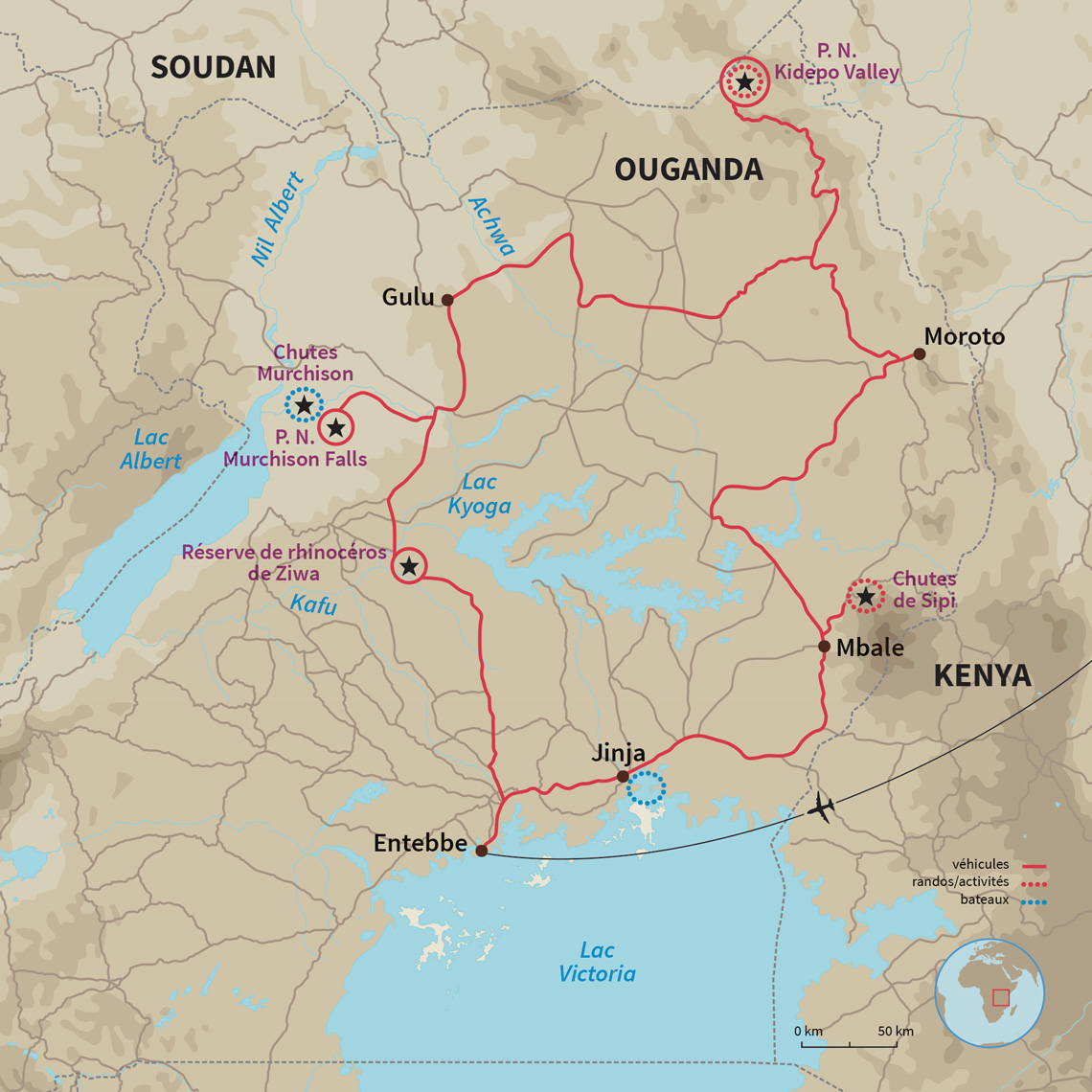 Carte Ouganda : Du Nil Victoria à Kidepo