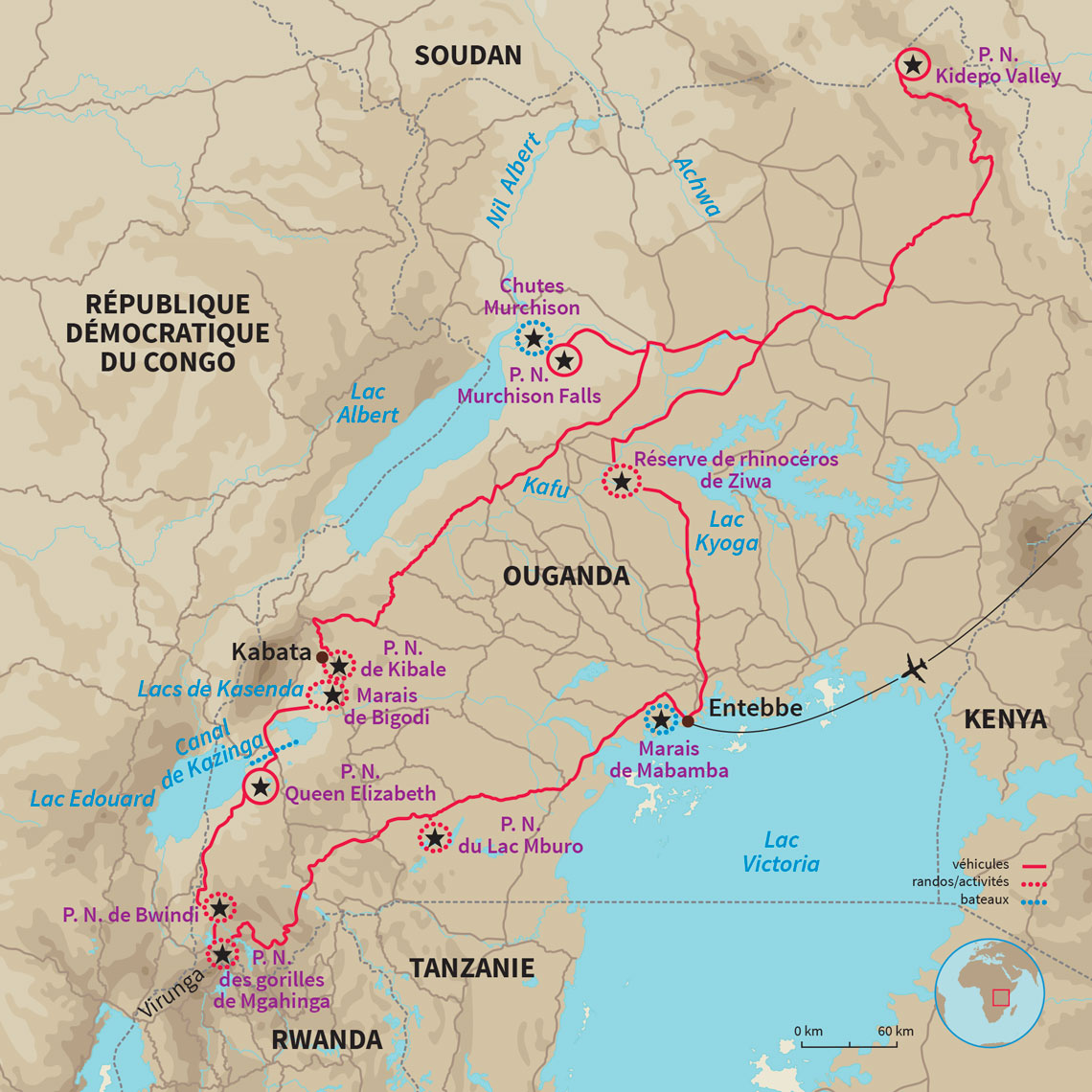 Carte Ouganda : L'Ouganda du nord au sud