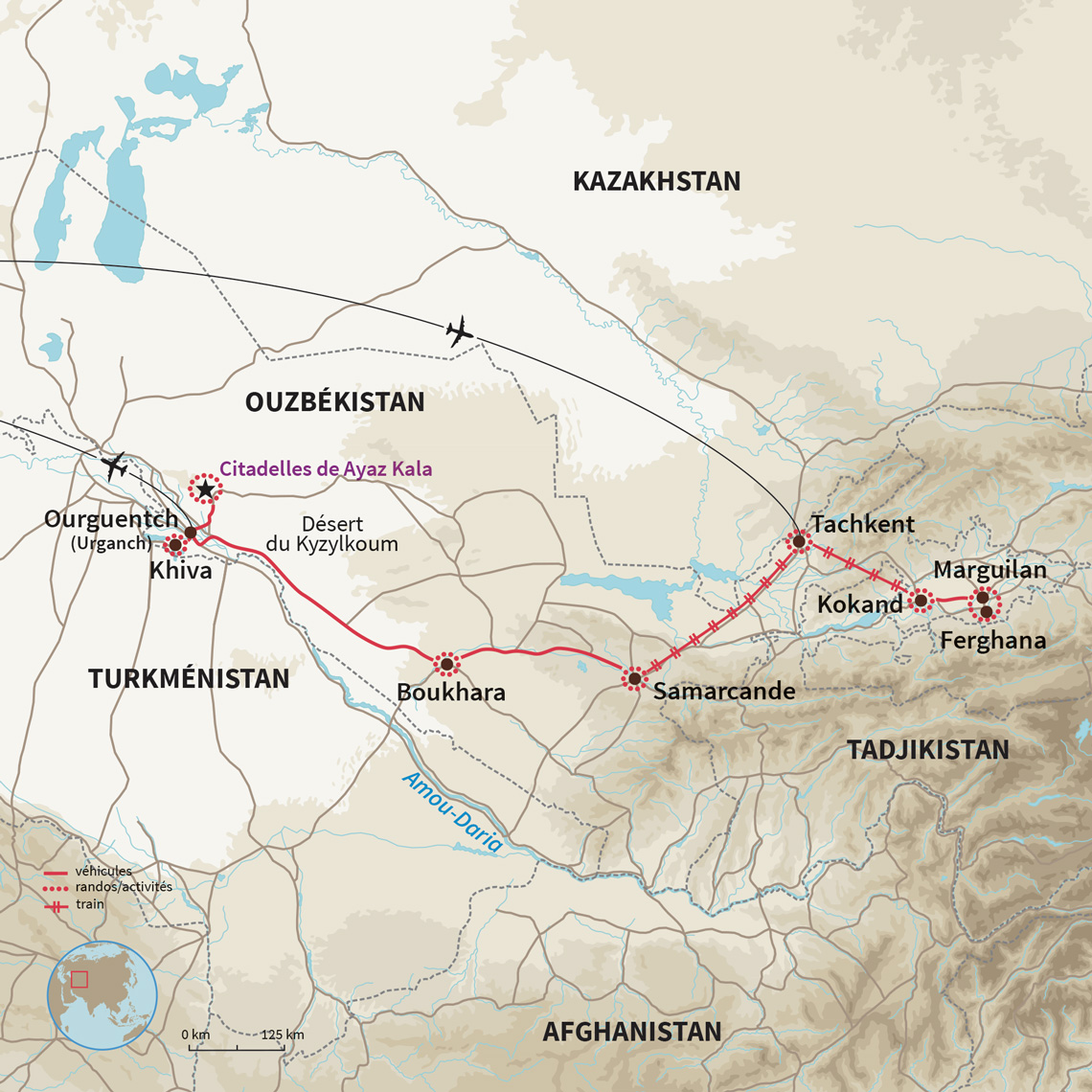 Carte Ouzbékistan : Vallée de Fergana et cités mythiques