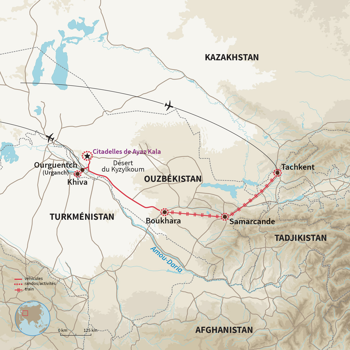 Carte Ouzbékistan : L’Ouzbékistrain express