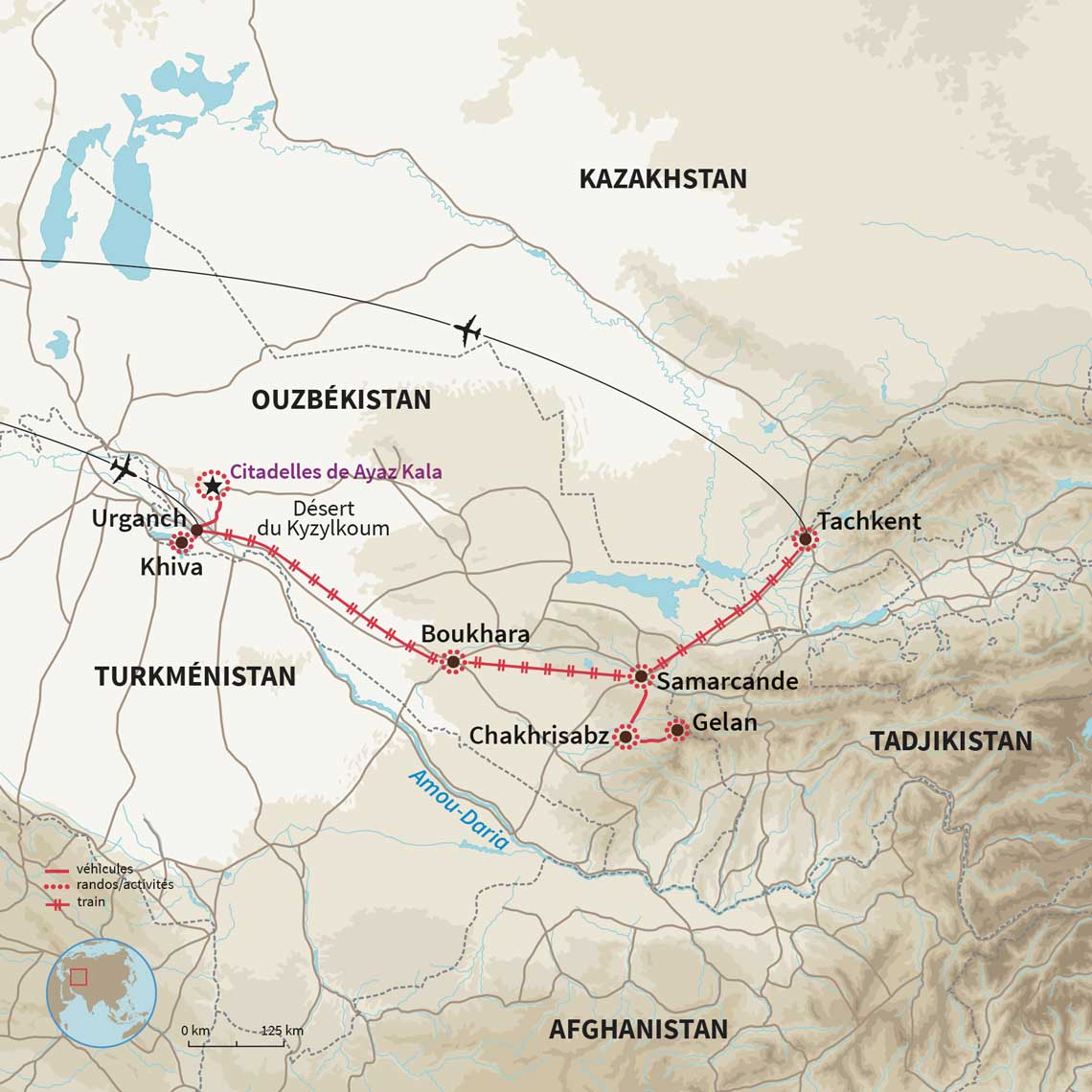 Carte Ouzbékistan : Des Sables rouges aux Monts Hissar