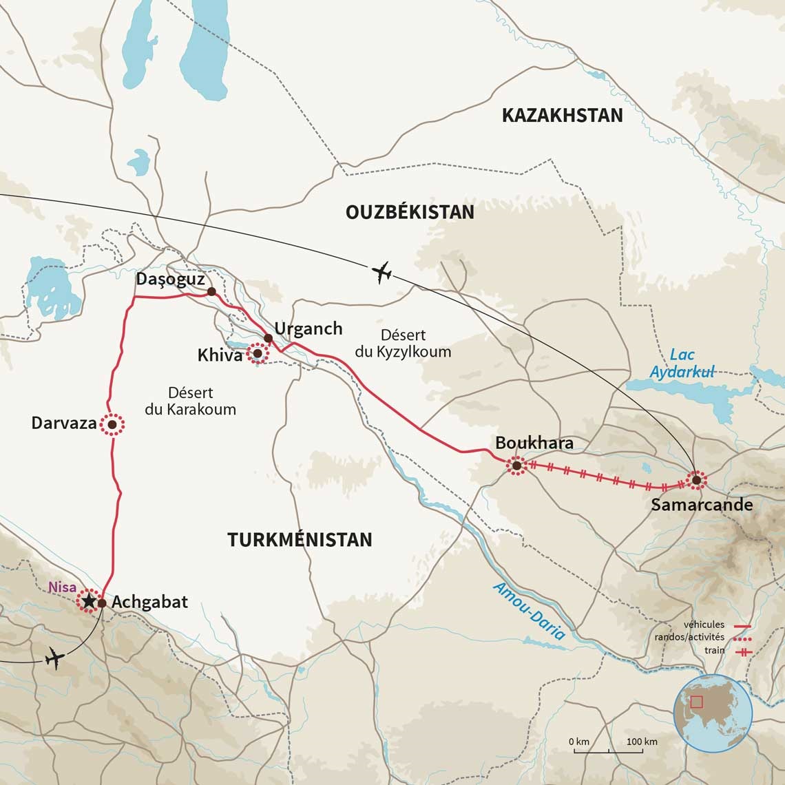 Carte Turkménistan : Secret Turkmène  & Joyaux Ouzbeks