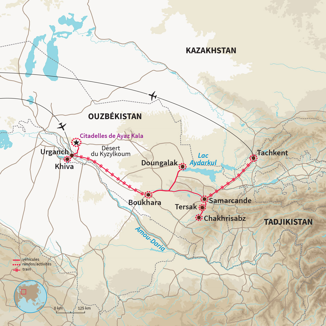 Carte Ouzbékistan : Yourtes ouzbek et coupoles de Samarcande