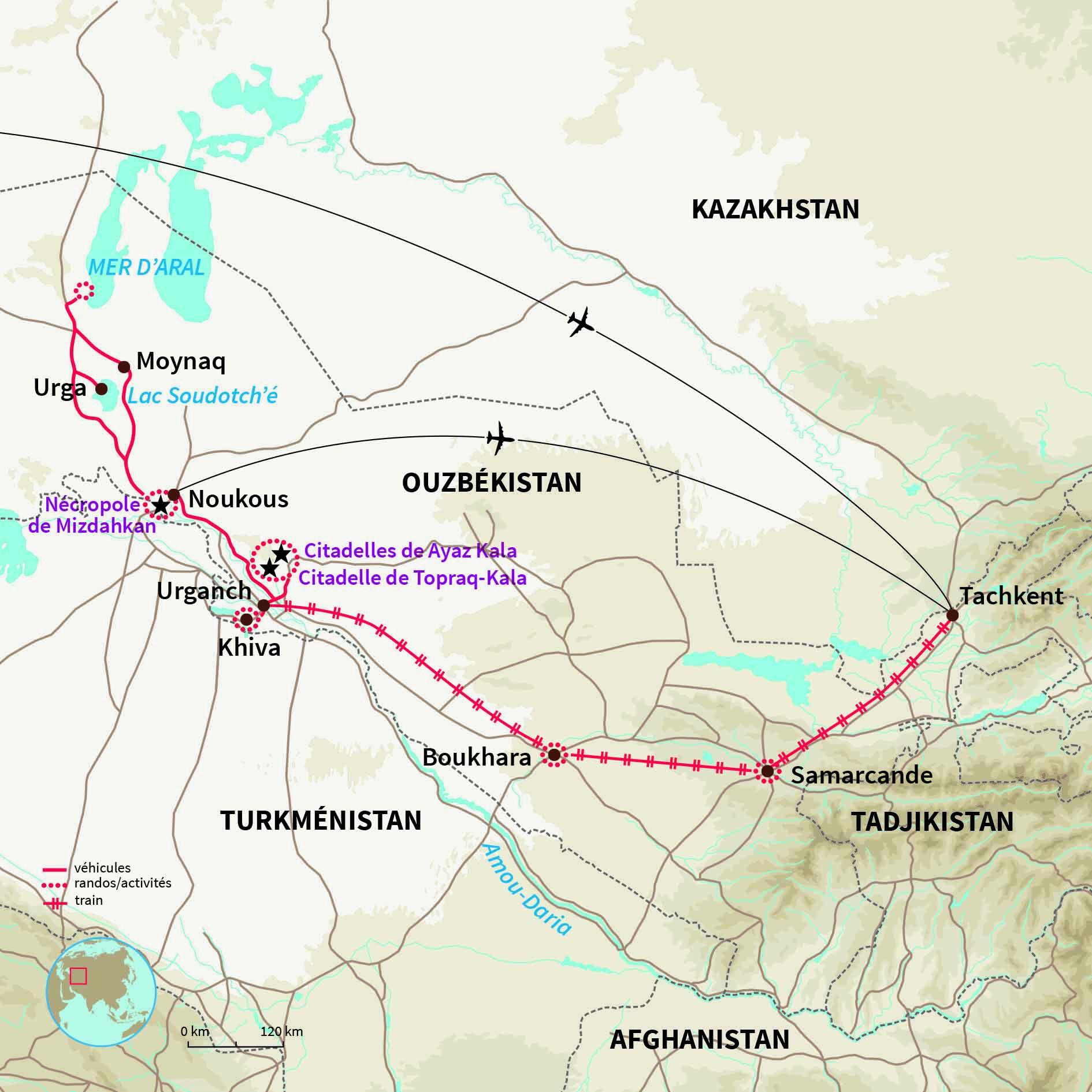 Carte Ouzbékistan : De la Mer d'Aral aux cités de la soie 