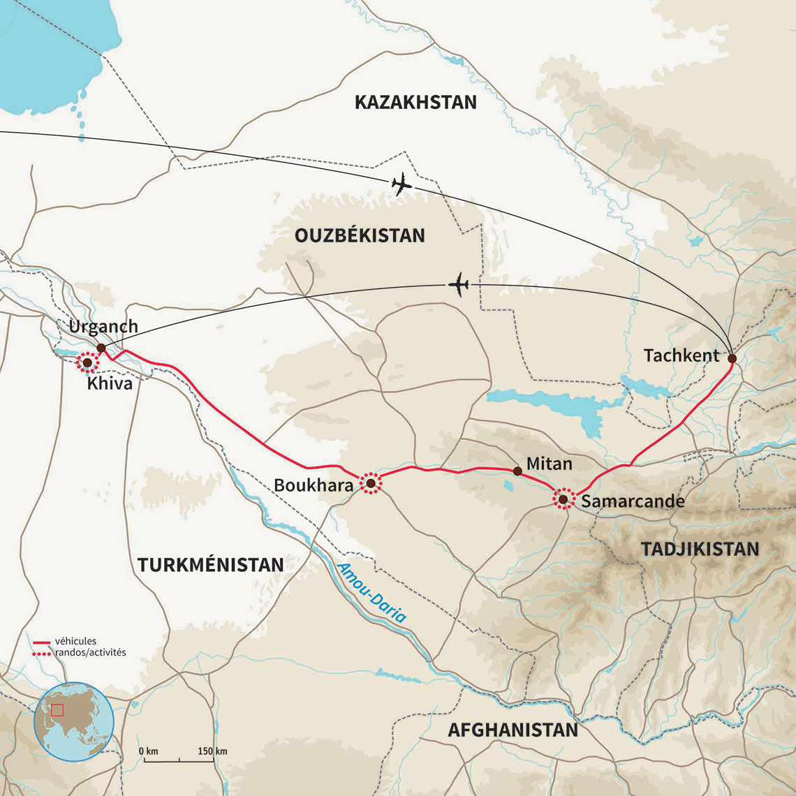 Carte Ouzbékistan : Autotour en Ouzbekistan : la Route de la Soie