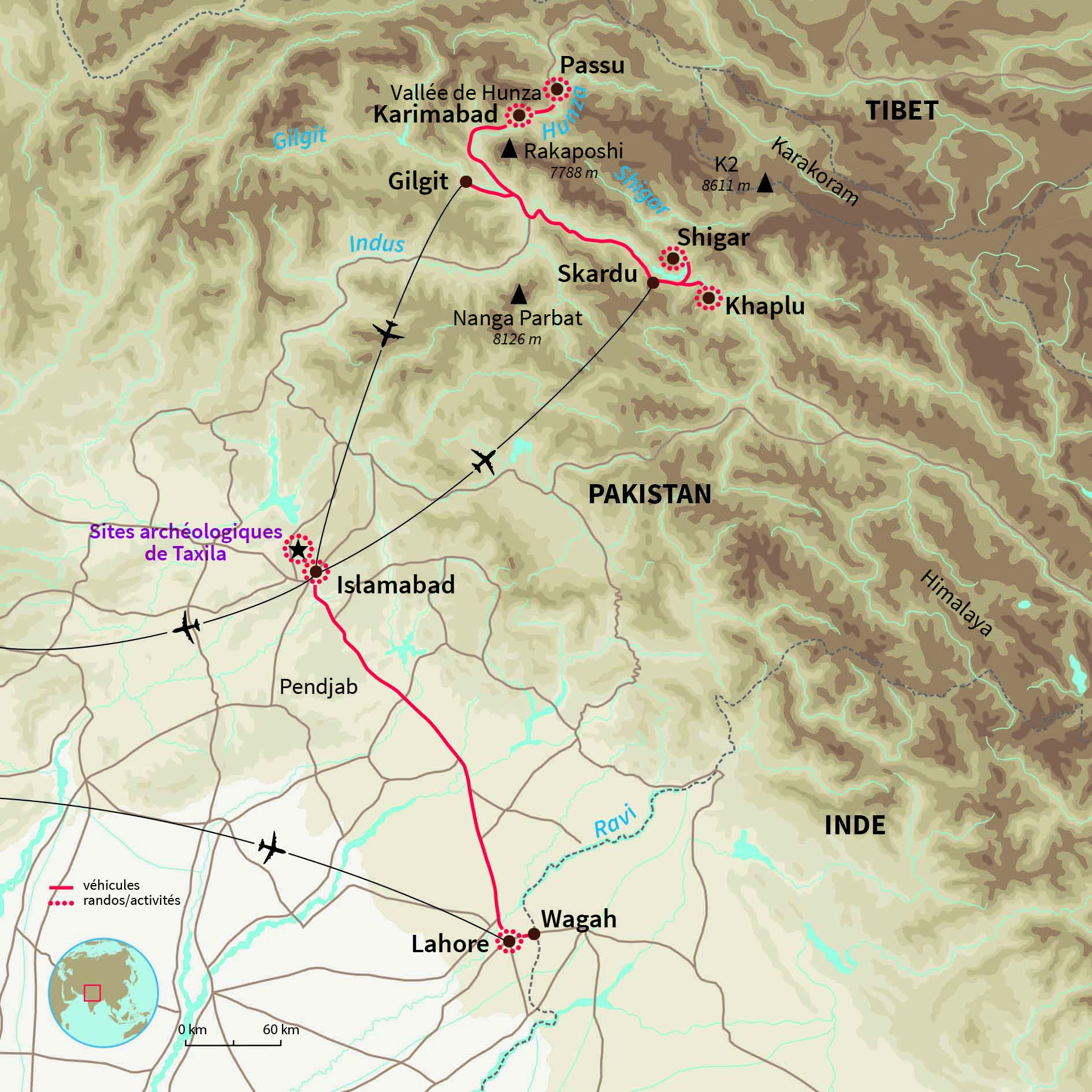 Carte Pakistan : De Lahore à la vallée de l'Indus