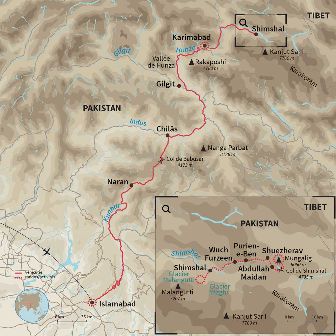 Carte Pakistan : Trek de Shimshal et ascension du Mingil Sar
