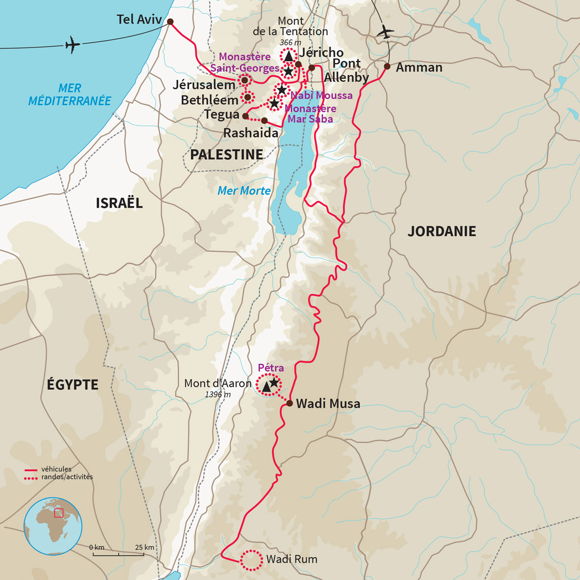 Carte Palestine : Des sentiers d'Abraham au désert de Lawrence 