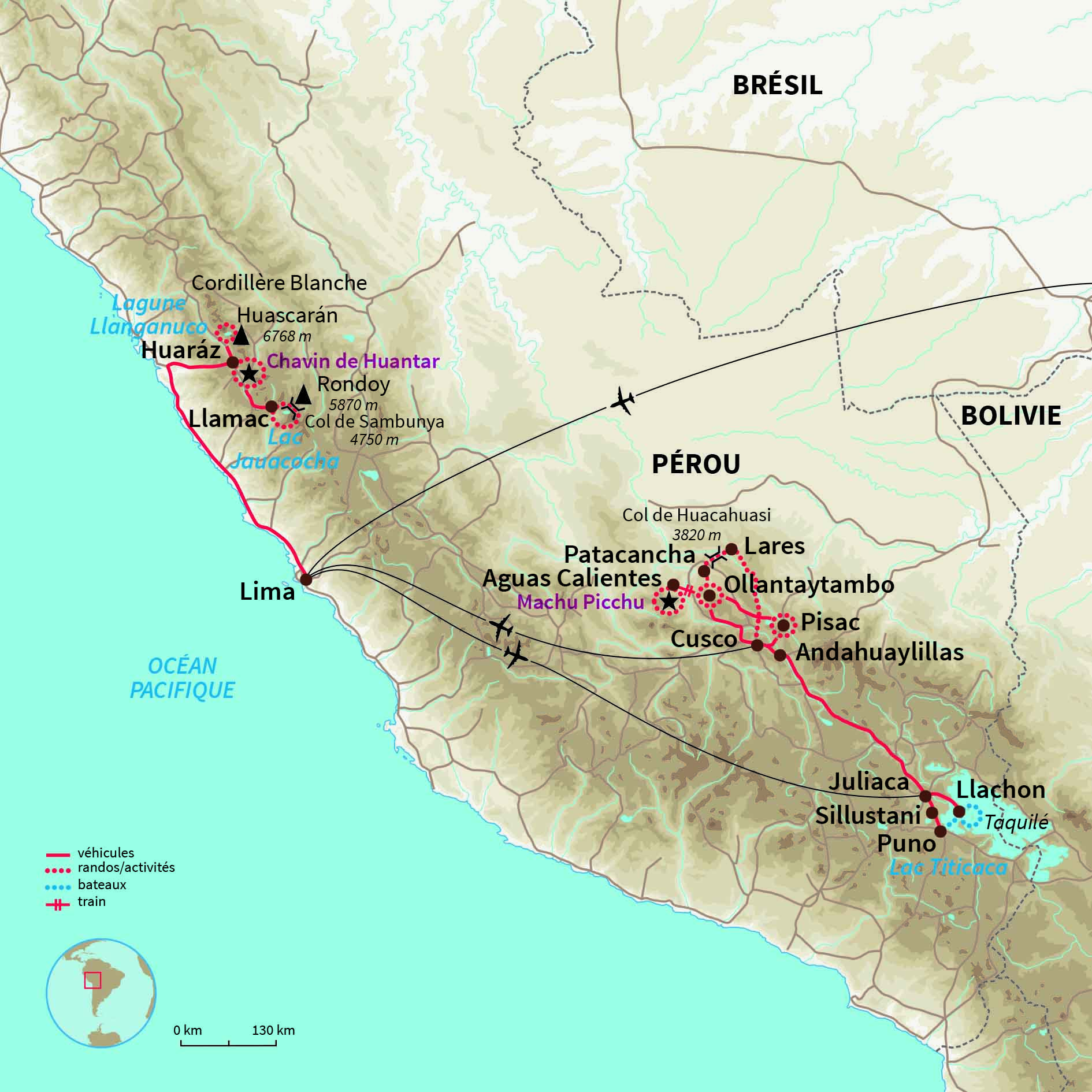 Carte Pérou : Cordillère Blanche, Ausangate & Titicaca