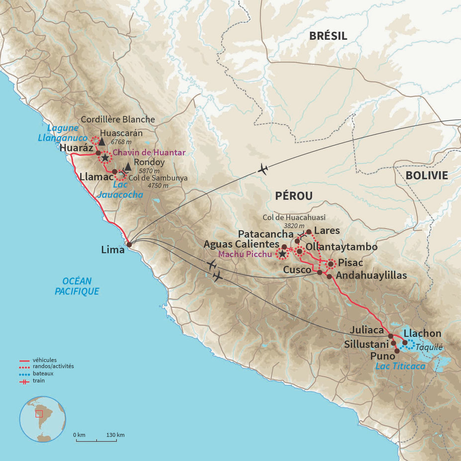 Carte Pérou : Cordillère Blanche, Ausangate & Titicaca