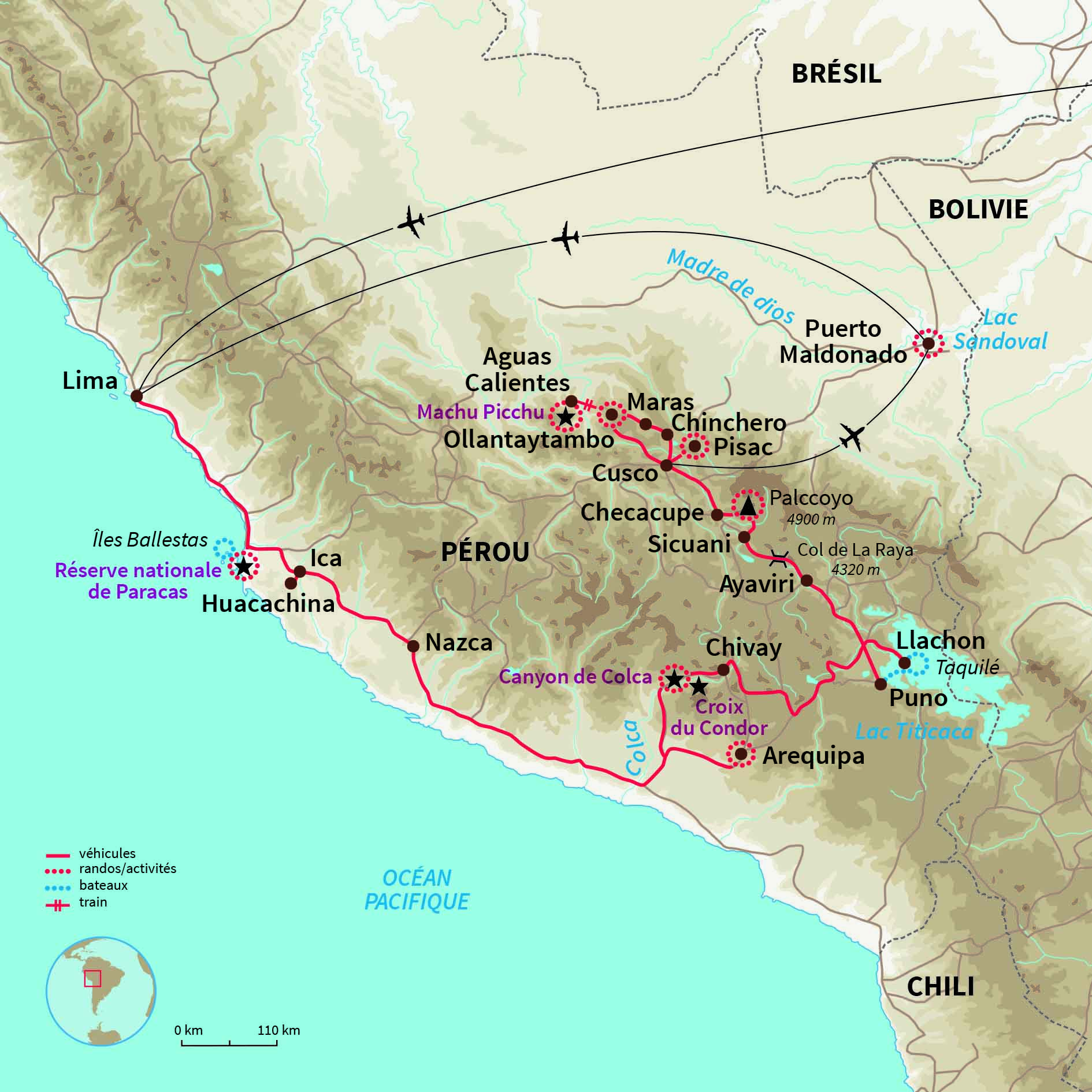 Carte Pérou : Pacifique, Andes & Amazonie