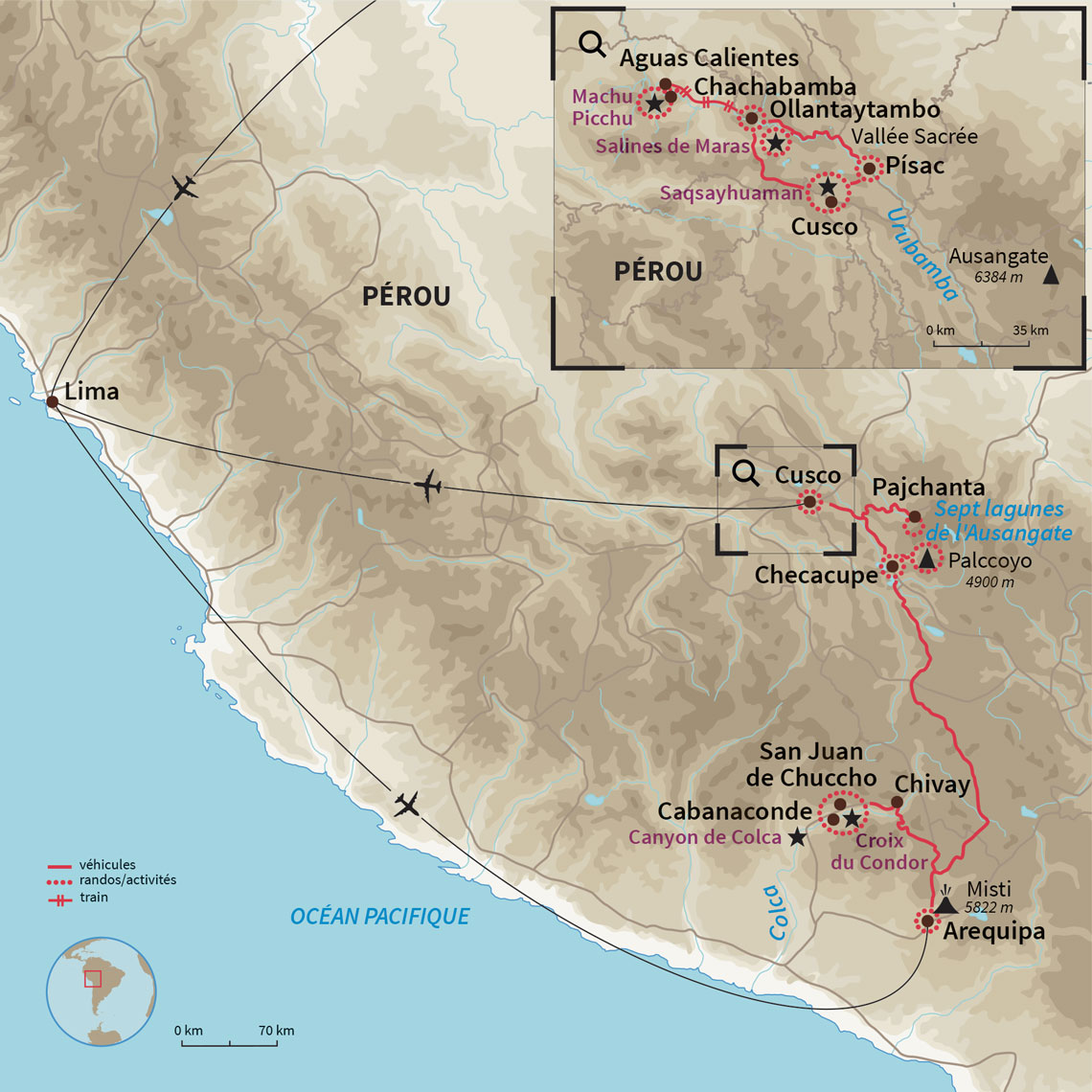 Carte Pérou : Colca, Camino Inca & montagnes colorées