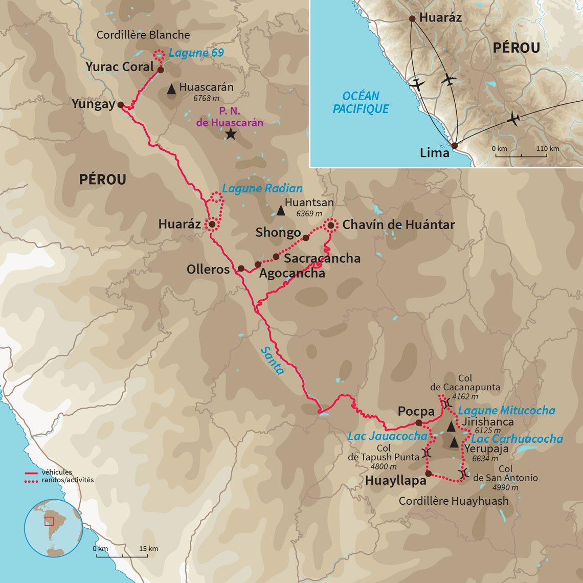 Carte Pérou : Trek Huayhuash & Cordillère Blanche