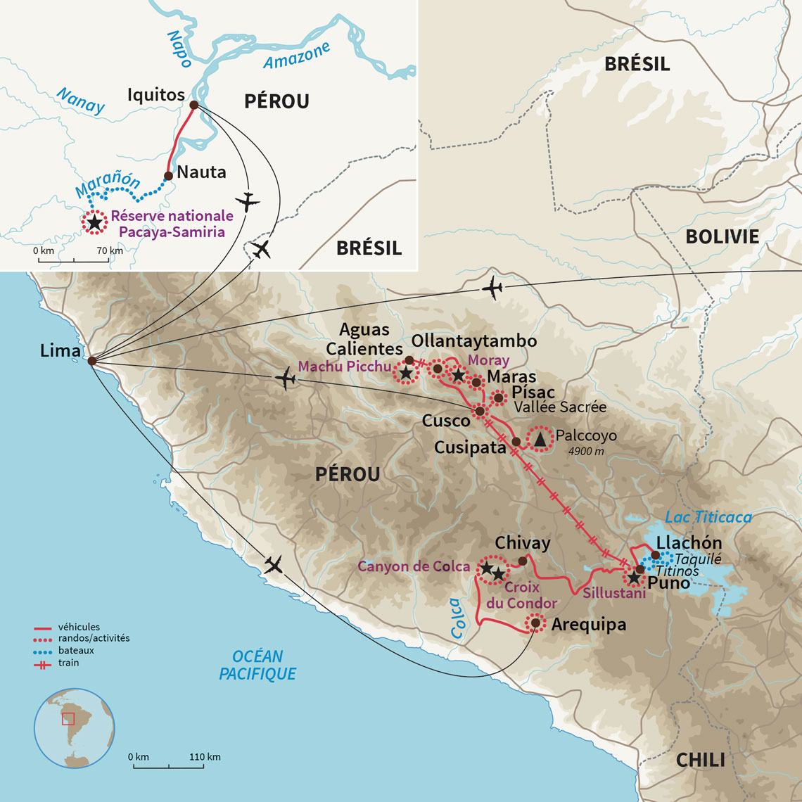 Carte Pérou : Train des Andes & croisière sur l'Amazone