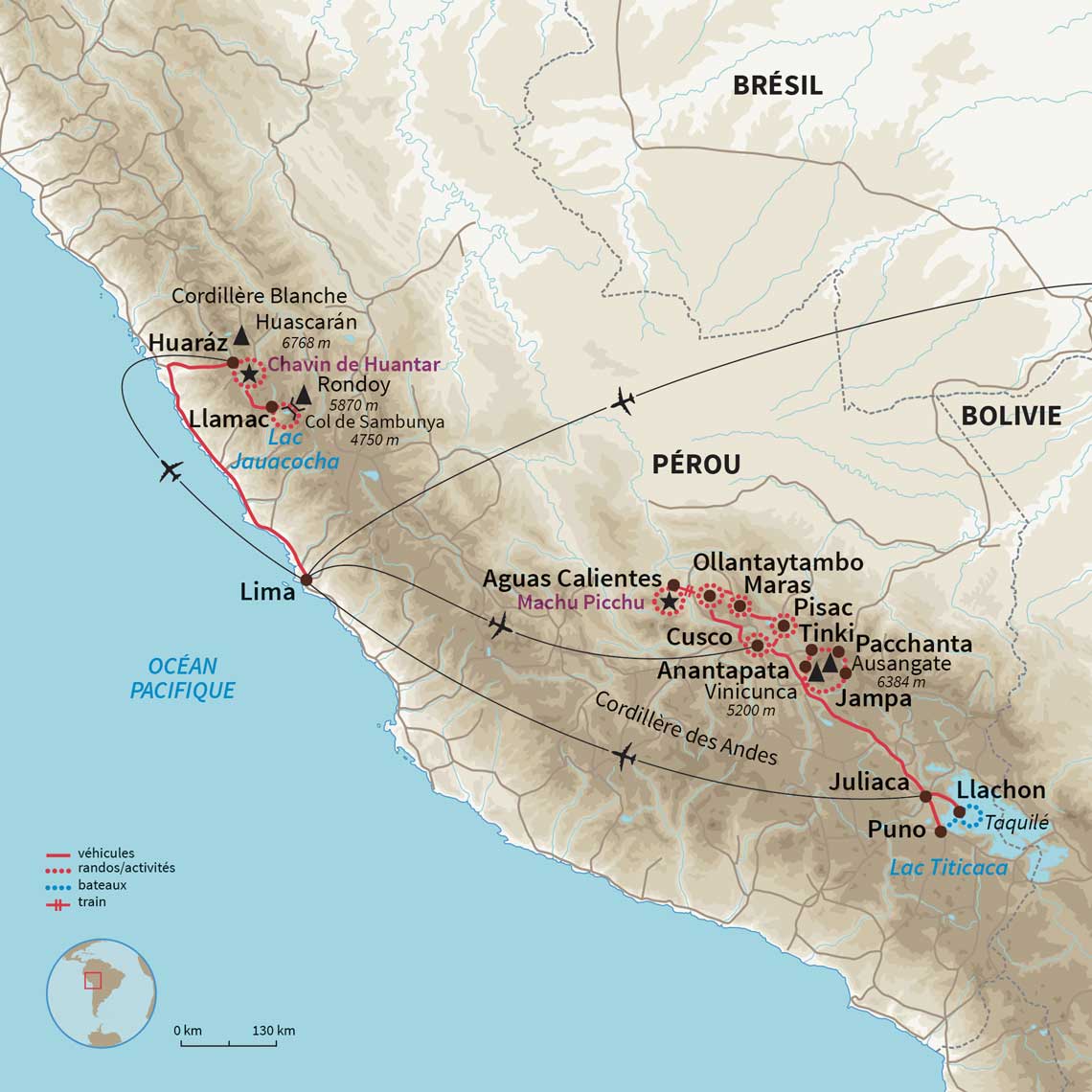 Carte Pérou : Cordillère Blanche, Ausangate & Titicaca