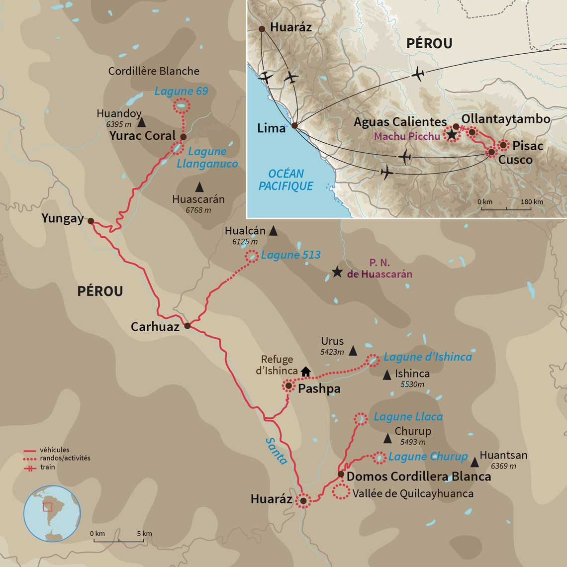 Carte Pérou : La Cordillère Blanche & le Machu Picchu