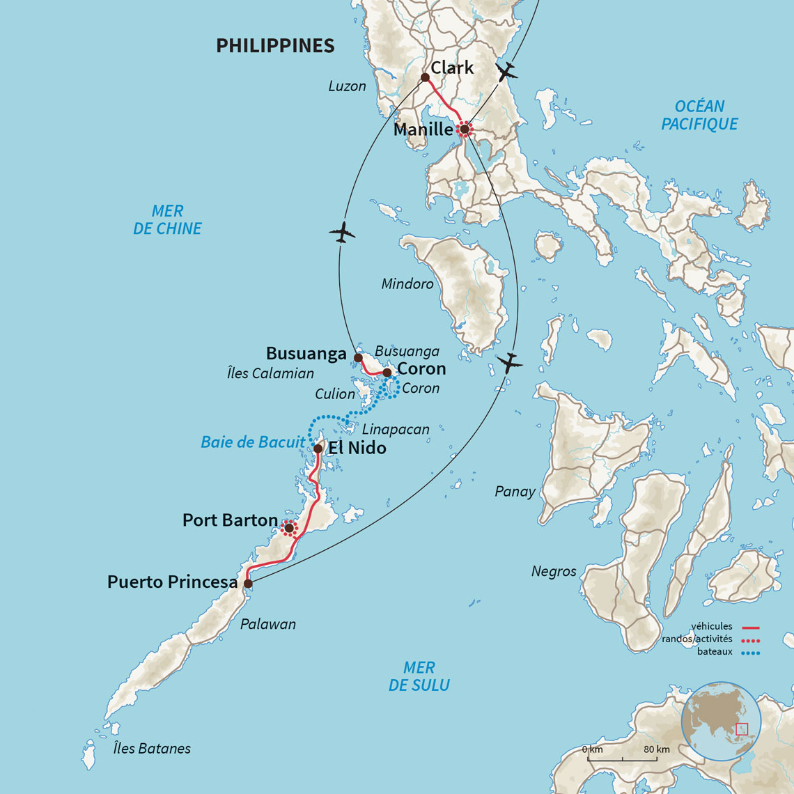 Carte Philippines : Palawan les flots
