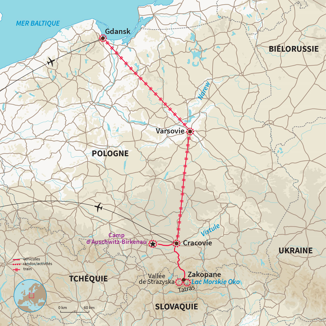 Carte Pologne : La Pologne en train