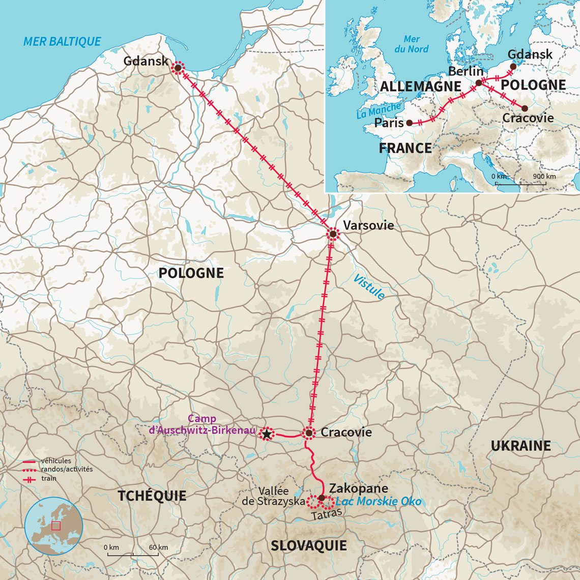Carte Pologne : Evasion polonaise en train A/R en train