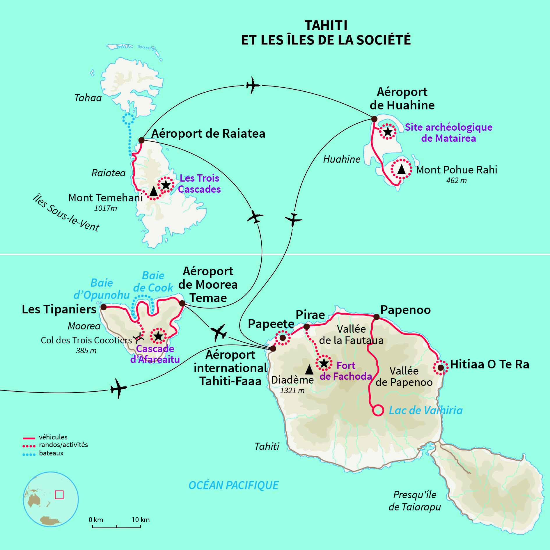 Carte Polynésie : Randonnées et lagons de Polynésie