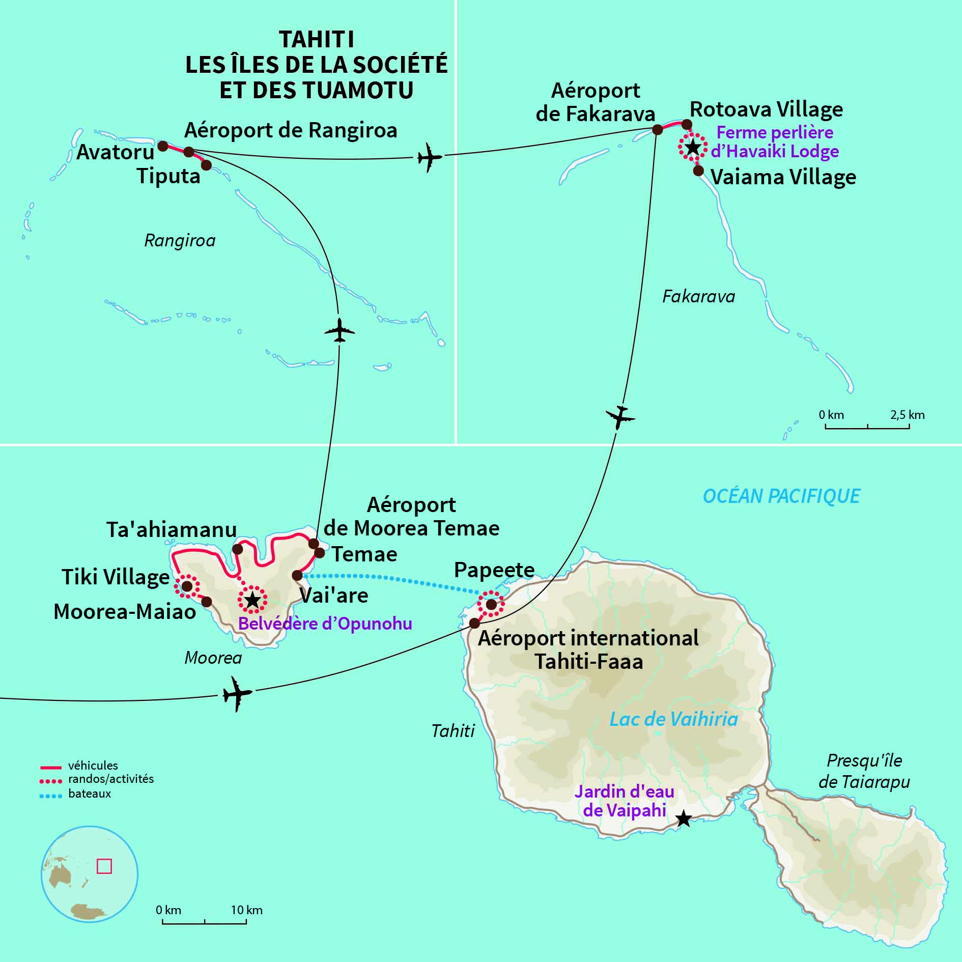 Carte Polynésie : Reliefs de Moorea & Fonds marins des Tuamotu