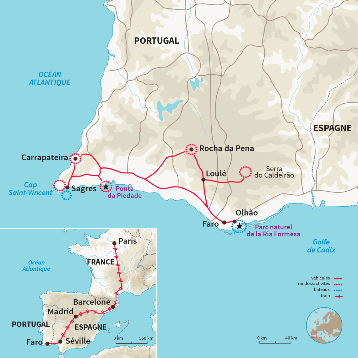 Carte Portugal : L'Algarve du bout du monde (A/R en train)