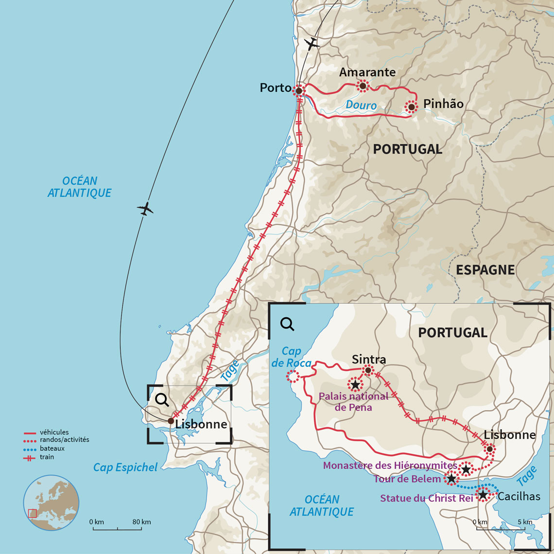 Carte Portugal : L'essentiel du Portugal : de Porto à Lisbonne
