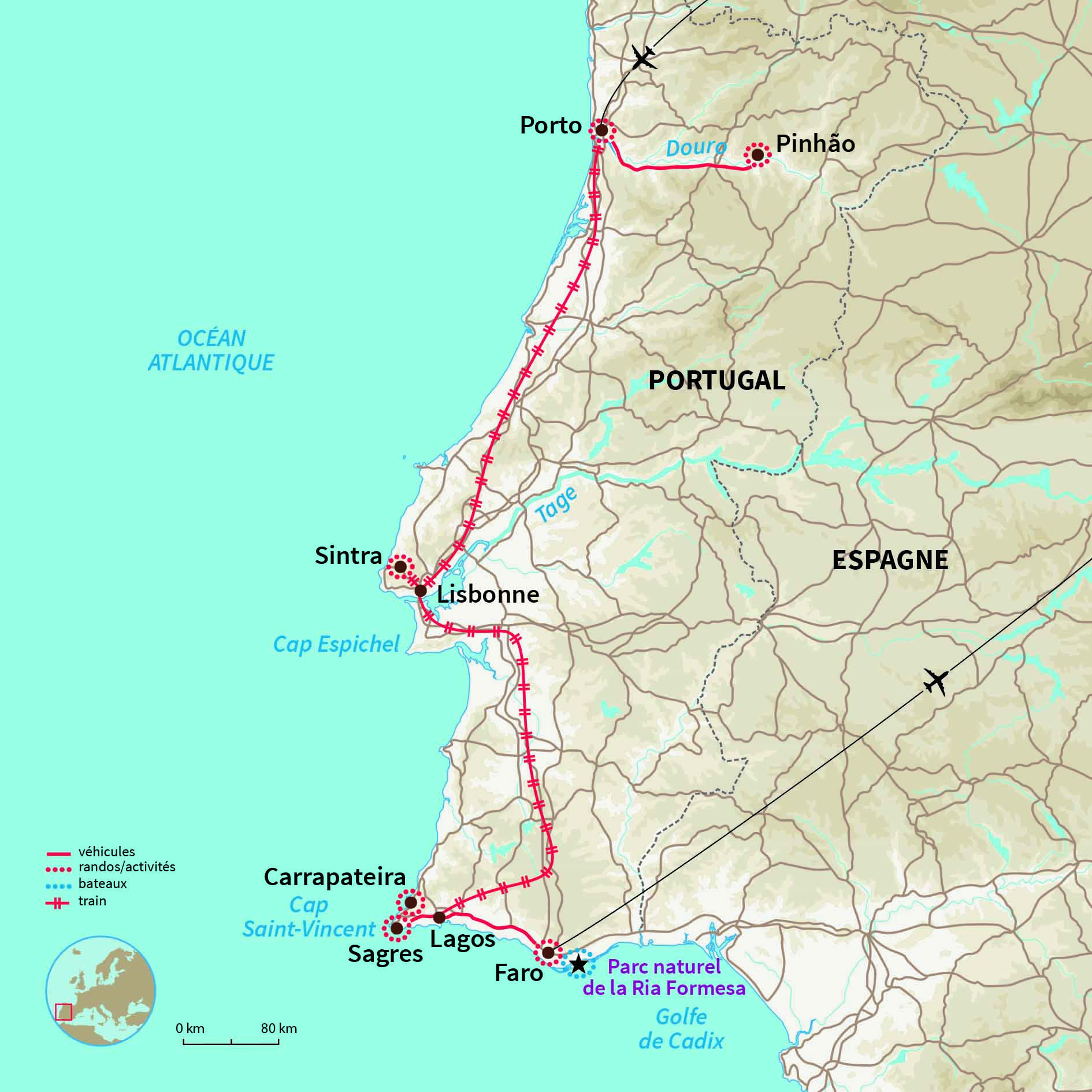 Carte Portugal : Le Portugal du Nord au Sud
