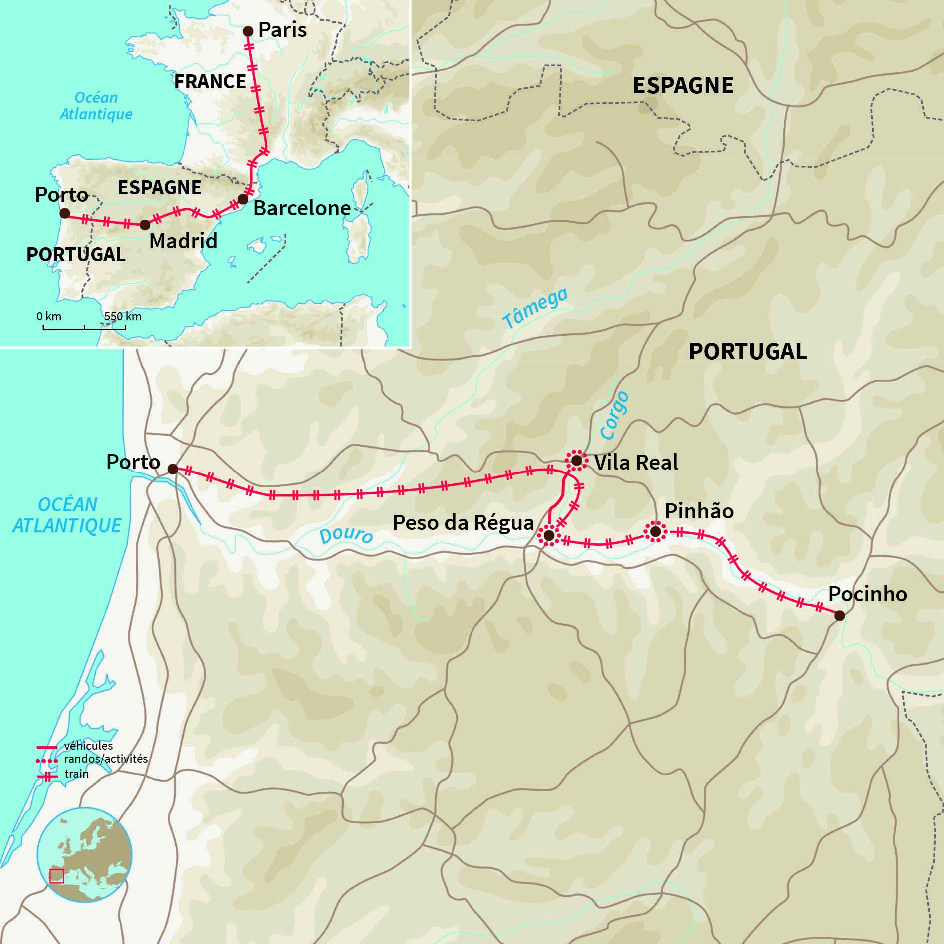 Carte Portugal : Porto et les secrets du Douro (A/R en train) 