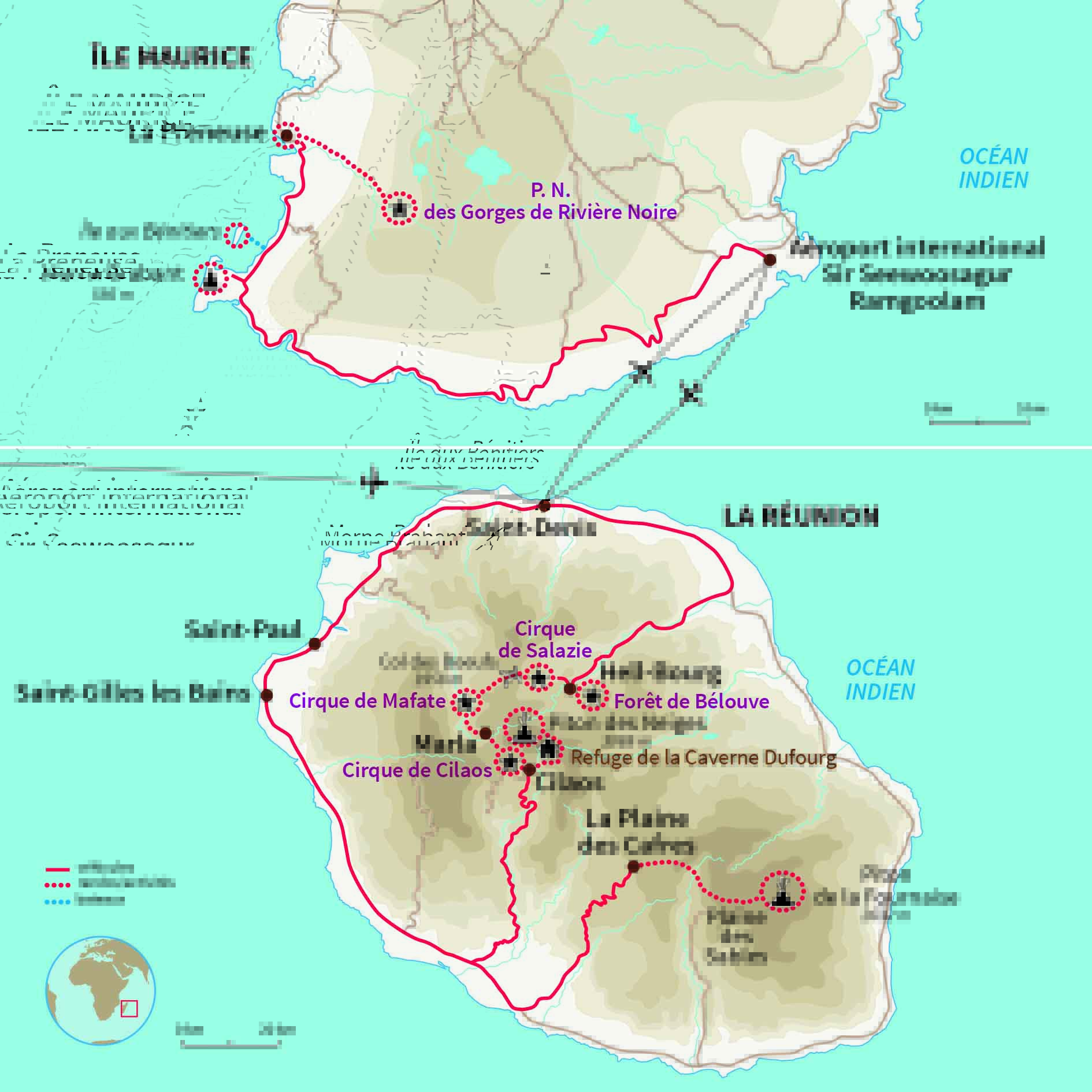 Carte Réunion : Merveilleuses randonnées dans l'Océan Indien 