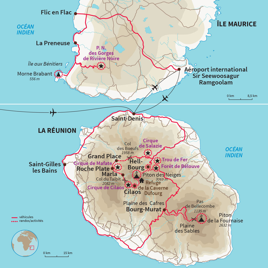 Carte Réunion : Traversée créole de la Réunion à Maurice 